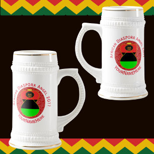 Jarra De Cerveza Ángel de la Diáspora Africana Texto Rojo Personali