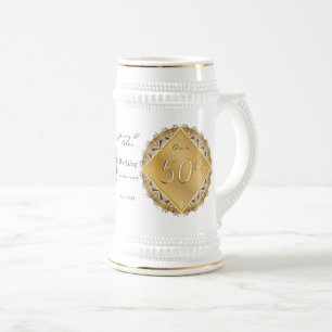 Jarra De Cerveza Aniversario de la cerveza de oro de 50° boda Stein