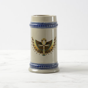 Jarra De Cerveza Ankh de oro con alas