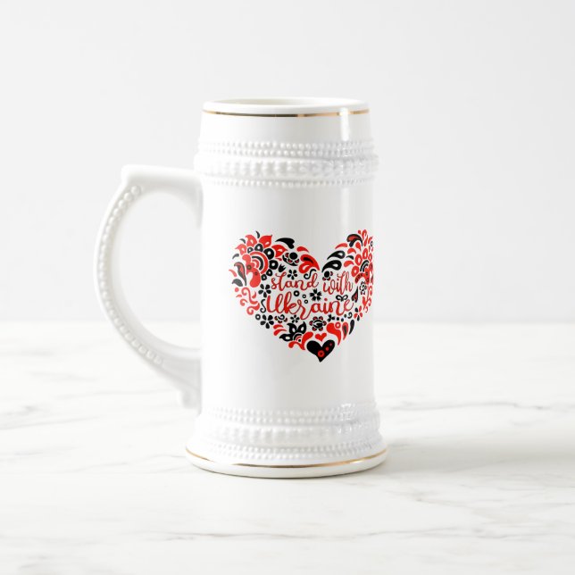 Jarra De Cerveza Apoyar a Ucrania con letras y corazón (Izquierda)