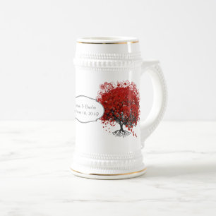 Jarra De Cerveza Árbol de Hoja de Corazón Rojo