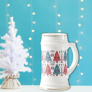 Jarra De Cerveza Árbol de Navidad Rojo y Azul Adorable con Patrón N
