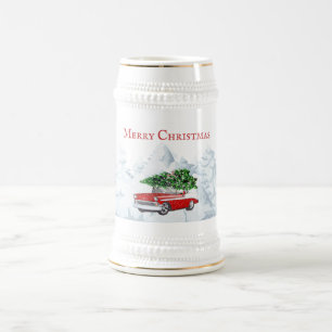 Jarra De Cerveza Árbol de nieve de árbol de Navidad rojo y rojo d