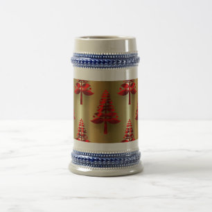 Jarra De Cerveza Árboles de Navidad rojos en oro