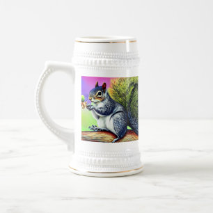 Jarra De Cerveza Ardilla Cuta en la rama-47563