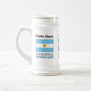 Jarra De Cerveza Argentina y bandera argentina con tu nombre