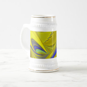 Jarra De Cerveza Arte de arcoíris abstracto 3D en azul amarillo dor