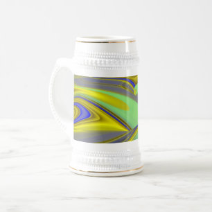 Jarra De Cerveza Arte de arcoíris abstracto 3D en azul amarillo dor