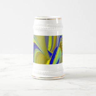Jarra De Cerveza Arte de arcoíris abstracto 3D en azul amarillo dor