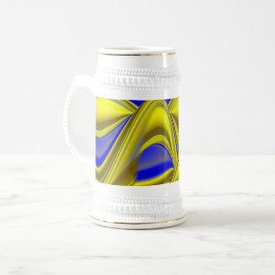 Jarra De Cerveza Arte de arcoíris abstracto 3D en azul amarillo oro