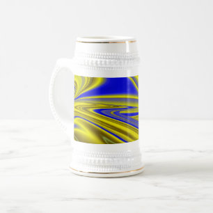 Jarra De Cerveza Arte de arcoíris abstracto 3D en azul amarillo oro