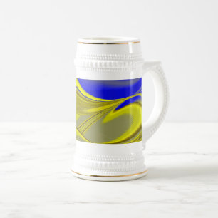 Jarra De Cerveza Arte de arcoíris abstracto 3D en azul amarillo oro