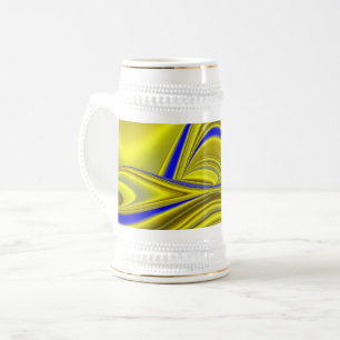 Jarra De Cerveza Arte de arcoíris abstracto 3D en azul amarillo oro