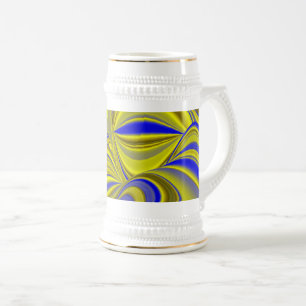 Jarra De Cerveza Arte de arcoíris abstracto 3D en azul amarillo oro