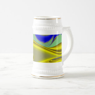Jarra De Cerveza Arte de arcoíris abstracto 3D en azul amarillo oro