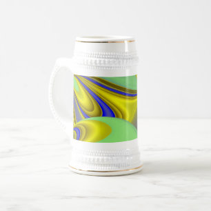 Jarra De Cerveza Arte de arcoíris abstracto 3D en azul amarillo oro