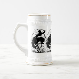 Jarra De Cerveza Arte de Silueta de Rodeo de Vaquero Dinámico