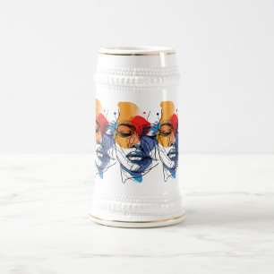 Jarra De Cerveza Arte Facial de Línea Fluida Abstracta