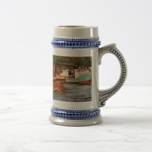 Jarra De Cerveza Arte Original Moderno del Pueblo Pesquero