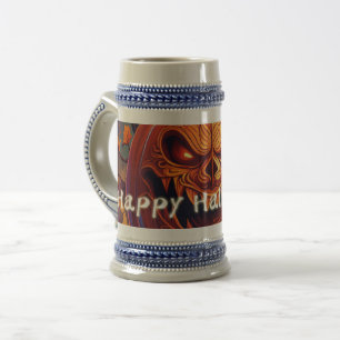 Jarra De Cerveza Asustada Naranja Calabaza con cara, Halloween