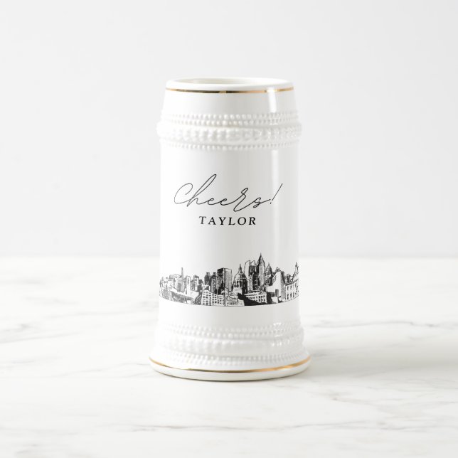 Jarra De Cerveza Atlanta Bridal Party Gift Skyline Personalizado (Centro)