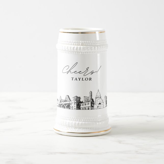 Jarra De Cerveza Austin Bridal Party Gift Skyline Personalizado (Centro)