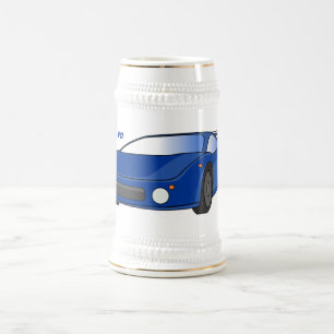 Jarra De Cerveza Autobús deportivo azul con ilustracion aéreo