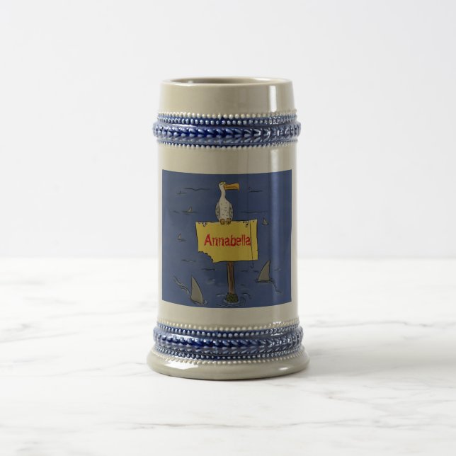 Jarra De Cerveza Ave marina divertida rodeada por un personalizado  (Centro)