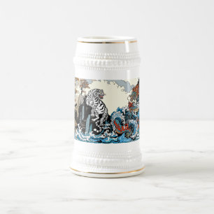 Jarra De Cerveza Azure Dragon y White Tiger. Ilustración