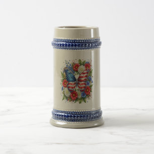 Jarra De Cerveza Bandera Americana Roja Blanca Azul Mariposa Floral