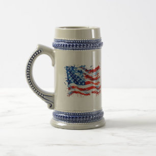 Jarra De Cerveza Bandera Americana USA Acuarela 4 de Julio