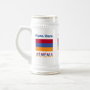 Jarra De Cerveza Bandera armenia armenia azul personalización 