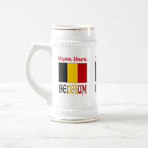 Jarra De Cerveza Bandera Belga de Bélgica Personalización Roja