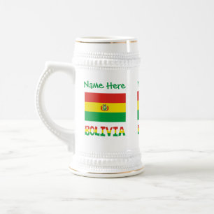 Jarra De Cerveza Bandera Boliviana Personalizada Texto Verde Bolivi