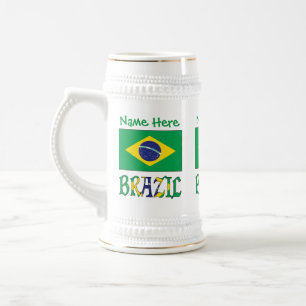 Jarra De Cerveza Bandera brasileña de Brasil Nombre personalizado