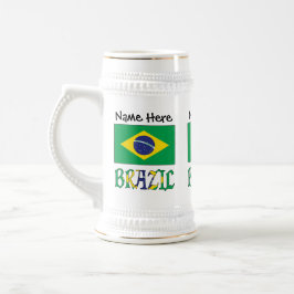 Jarra De Cerveza Bandera brasileña personalizada con nombre 