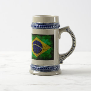 Jarra De Cerveza Bandera de Brasil del Weathered