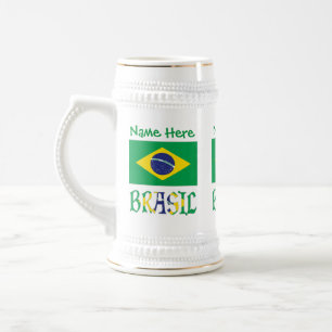 Jarra De Cerveza Bandera de Brasil Personalizada Nombre Brasil
