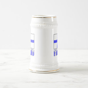 Jarra De Cerveza Bandera de Finlandia y nombre con letras nevadas