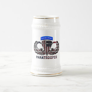 Jarra De Cerveza Bandera de paracaidista estadounidense diseñada p