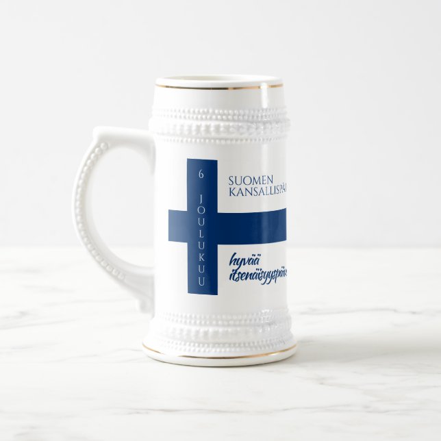 Jarra De Cerveza Bandera del Día Nacional de Finlandia Suomen Kansa (Izquierda)