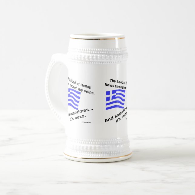 Jarra De Cerveza Bandera griega Hellas Blood y Ouzo Times 3 (Anverso izquierdo)