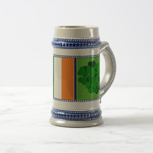 Jarra De Cerveza Bandera nacional de Irlanda, trébol de hojas de sh