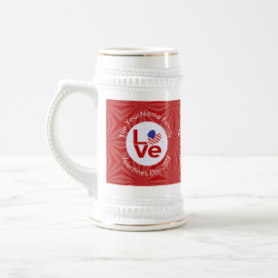 Jarra De Cerveza Bandera Personalizada de Amor Rojo de Estados Unid