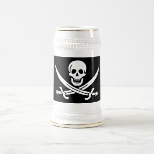 Jarra De Cerveza Bandera Pirata Calavera Espadas Cruzadas