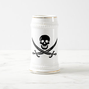 Jarra De Cerveza Bandera Pirata Calavera Espadas Cruzadas