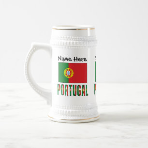 Jarra De Cerveza Bandera portuguesa con su nombre