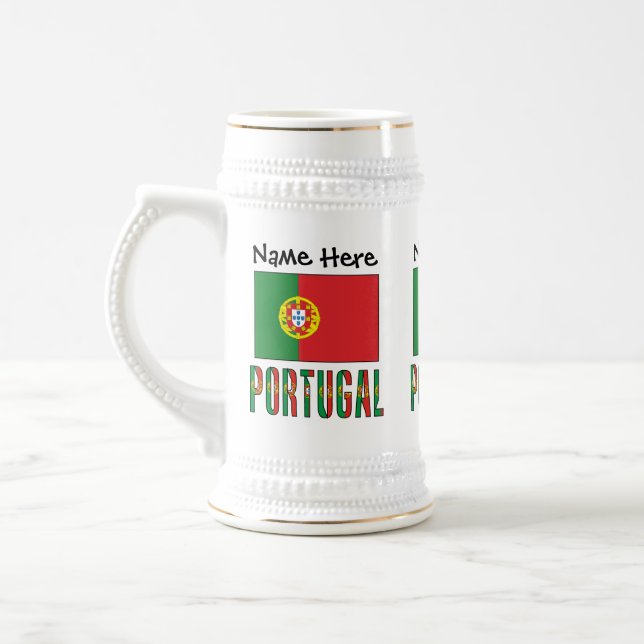 Jarra De Cerveza Bandera portuguesa con su nombre (Izquierda)