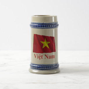 Jarra De Cerveza Bandera que agita de Vietnam con nombre en