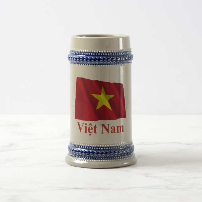 Jarra De Cerveza Bandera que agita de Vietnam con nombre en (Centro)